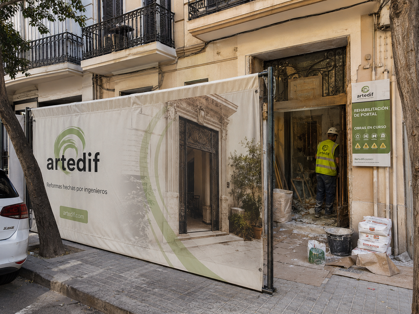 Rehabilitación de zaguán en Valencia antes y después por ARTEDIF